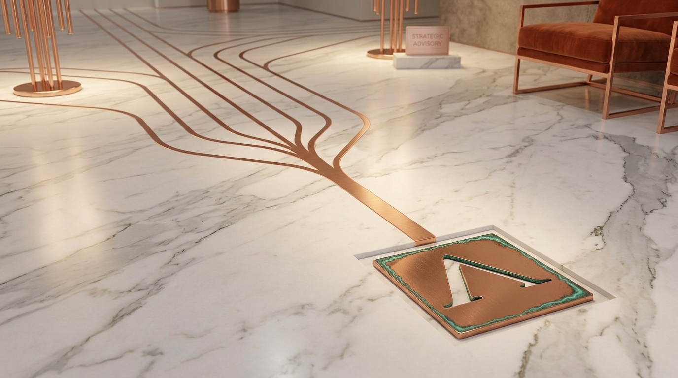 Connected copper lines representing coordinated systems