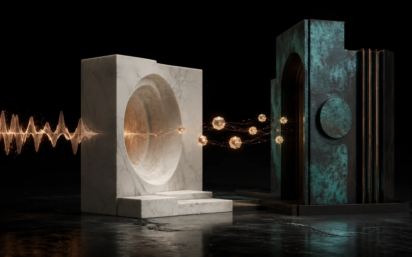 A copper voice signal becoming structured facts before entering a controlled routing gateway